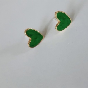 Σκουλαρίκια καρδιές πράσινες ! - ορείχαλκος, μικρά, φθηνά - 2