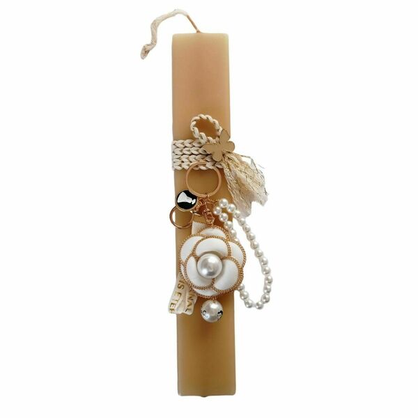 Λαμπάδα πλακέ για κορίτσια αρωματική λουλούδι μπρελόκ Coco Chanel 30×5×1εκ. Μπεζ - κορίτσι, τριαντάφυλλο, λαμπάδες, για ενήλικες, μπρελοκ κλειδιών