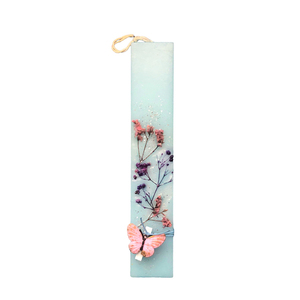 Γαλάζια λαμπάδα με αποξηραμένα λουλούδια και γκλίτερ. - Διαστάσεις λαμπάδας: 25*4,5 εκ. - κορίτσι, λουλούδια, λαμπάδες, για εφήβους