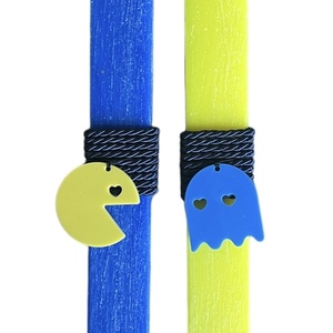 Σετ αρωματικές λαμπάδες για ζευγάρι pac man κίτρινη-μπλε, 30 εκ. - λαμπάδες, ζευγάρια, για ενήλικες, για εφήβους, games - 3