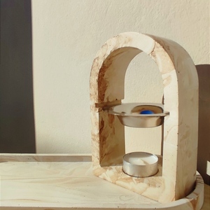 Καυστήρας για αιθέρια έλαια/Wax Melts σε Marble καφέ εφέ από οικολογική ρητίνη / Jesmonite - κερί, αρωματικά χώρου - 2