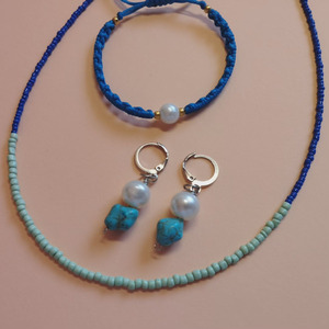 Βραχιόλι macrame μπλε με πέρλα και αυξομειούμενο κούμπωμα - ημιπολύτιμες πέτρες, νήμα, boho, πέρλες, φθηνά - 5