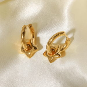 Σκουλαρίκια από Ατσάλι ΑΣΤΕΡΙ BOLD χρώμα χρυσό - επιχρυσωμένα, αστέρι, ατσάλι, γάντζος, φθηνά - 2