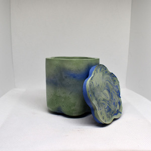 Διακοσμητικό Γύψινο Μίνιμαλ Βάζο Πράσινο Μπλε 8x8x8 - βάζα & μπολ, γύψος