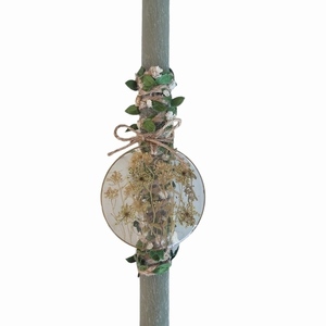 πασχαλινή λαμπάδα χακί 30cm με διακοσμητικό στολίδι με αποξηραμένα άνθη - κορίτσι, λουλούδια, λαμπάδες, για ενήλικες, για εφήβους