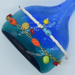 Βραχιόλι αλυσίδα με κεραμικές πέτρες - γυαλί, νονά, ατσάλι, χεριού - 2