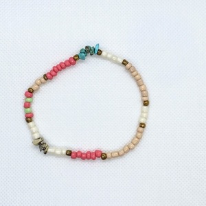 3x|Beaded Anklet Bracelets |Gemstones - Polymer Clay beads| Turquoise - Pink - ημιπολύτιμες πέτρες, χάντρες, σταθερά, ποδιού - 2