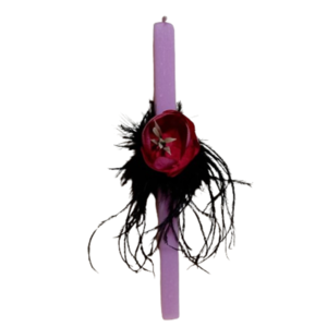 Λαμπάδα τετράγωνη ροζ ξυστή αρωματική (25 χ 1,5 εκ. ) με φτερά και υφασμάτινο λουλούδι - κορίτσι, λουλούδια, λαμπάδες, για ενήλικες, για εφήβους - 3
