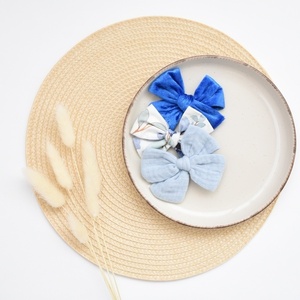 Σετ απο 3 φιογκάκια μαλλιών με κλιπς: γαλάζιο, φλοράλ, μπλέ - λουλούδι, hair clips, 100% βαμβακερό - 2