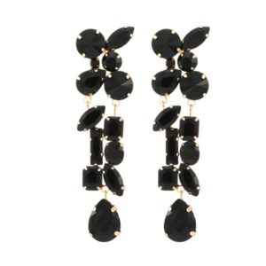 Κομψά σκουλαρίκια μακριά κρεμαστά με λαμπερά κρύσταλλα σε μαύρο χρώμα - στρας, δάκρυ, ατσάλι, νυφικά, καρφάκι