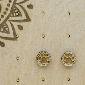 Ξύλινα, καρφωτά σκουλαρίκια με Paw Πατουσάκια 10 χλ. - ξύλο, μικρά, ατσάλι - 3