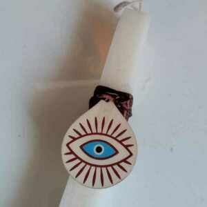 Λαμπαδα λευκη κοντη με ξυλινο στοιχειο ματι - αγόρι, λαμπάδες, ζευγάρια, για ενήλικες, για εφήβους - 2