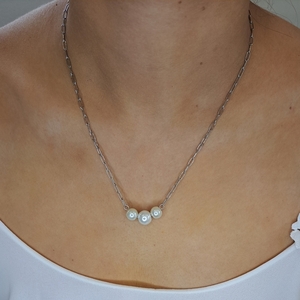 Silver Pearly Neckless - κοντά, ατσάλι, πέρλες, φθηνά