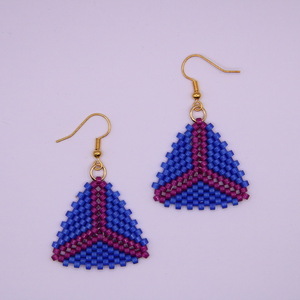 Κρεμαστά σκουλαρίκια από πολύχρωμες χάντρες με σχέδιο τρίγωνο - χάντρες, μικρά, ατσάλι, boho, φθηνά - 4