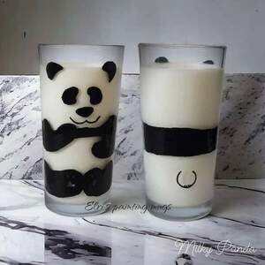 Ποτήρι νερού διαφανές γυάλινο με χειροποίητο σχέδιο "Διαφανές panda" ζωγραφισμένο με πινελο - γυαλί, χειροποίητα, κούπες & φλυτζάνια, για παιδιά, πρακτικό δωρο - 2