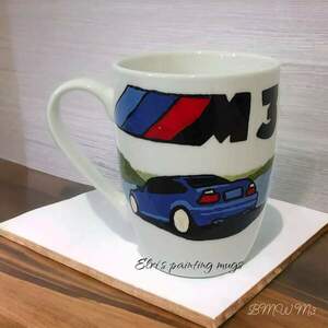 Κούπα πορσελάνης λευκη με χειροποίητο σχέδιο "BMW M3" ζωγραφισμένο με πινελο - χειροποίητα, πορσελάνη, αυτοκίνητα, κούπες & φλυτζάνια, πρακτικό δωρο - 2