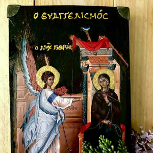 Ευαγγελισμός της Θεοτόκου - Χειροποίητη Εικόνα Σε Ξύλο 15x22cm - πίνακες & κάδρα, πίνακες ζωγραφικής - 4