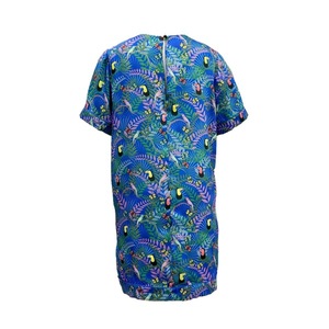 Sheila Dress-Μίνι Μεταξένιο Κοντομάνικο Φόρεμα με Πολύχρωμο Μοτίβο Fauna Blue - πολυεστέρας, mini, φλοράλ - 5