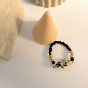 |Beaded Rings| Elastic | Black-Gold | Medium Size - ημιπολύτιμες πέτρες, boho - 2