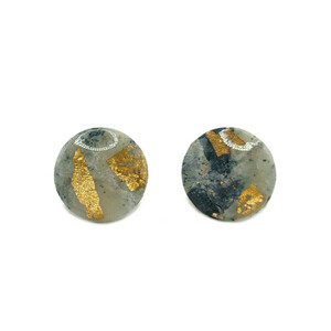 Σκουλαρίκια Marble Black & White gold στρογγυλά μικρά - πηλός, μικρά