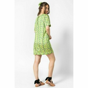 Sheila Dress-Μίνι Μεταξένιο Κοντομάνικο Εμπριμέ Φόρεμα με Μοτίβο Flora Lime - πολυεστέρας, mini - 2
