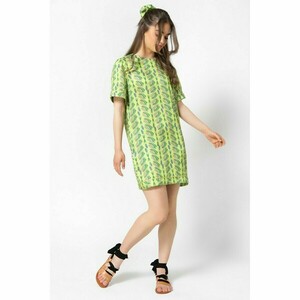 Sheila Dress-Μίνι Μεταξένιο Κοντομάνικο Ίσιο Φόρεμα με Πoλύχρωμο Μοτίβο Flora Lime - πολυεστέρας, mini, φλοράλ - 3