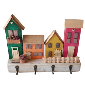 Κλειδοθήκη-κρεμάστρα ρουστίκ ξύλινη φθινοπωρινά χρώματα 19 Χ 25 Χ 5 cm - ξύλο, ζωγραφισμένα στο χέρι, χειροποίητα, κλειδοθήκες, ξύλινα διακοσμητικά τοίχου