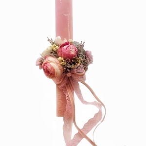 Ρομαντική Λαμπαδα με λουλούδια και δαντέλα - κορίτσι, λουλούδια, λαμπάδες, για ενήλικες, για εφήβους