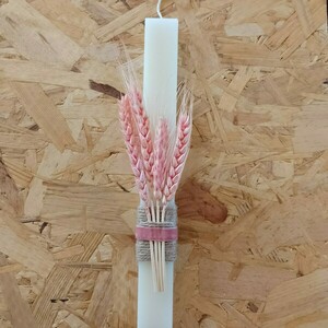 Λαμπάδα εκρού αρωματική πλακέ 25cm με τεχνητά στάχυα - λουλούδια, λαμπάδες, ζευγάρια, για ενήλικες, για εφήβους