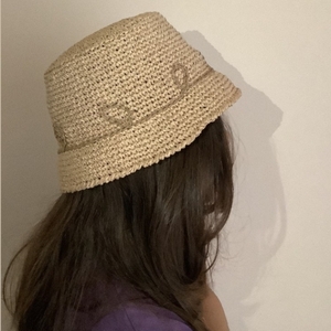 Καλοκαιρινό καπέλο - νήμα, ψάθινα - 3