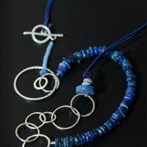 Μακρύ κολιέ με αλυσίδα και μπλε κυανίτη - ημιπολύτιμες πέτρες, ορείχαλκος, επάργυρα, μακριά, μπλε χάντρα - 3