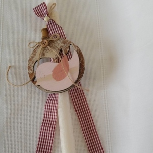 Στρογγυλή κρακελέ λευκή λαμπάδα 35 cm με ξύλινο διακοσμητικό πουλάκι - κορίτσι, λαμπάδες, για παιδιά, για ενήλικες, για μωρά