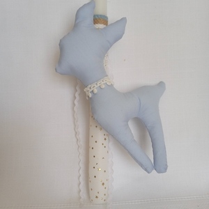 Λαμπάδα στρογγυλή 35 cm με υφασμάτινο γαλάζιο ελαφάκι - λαμπάδες, για παιδιά, για εφήβους, για μωρά - 2