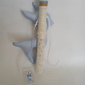Λαμπάδα στρογγυλή 35 cm με υφασμάτινο γαλάζιο ελαφάκι - λαμπάδες, για παιδιά, για εφήβους, για μωρά - 5