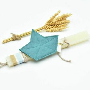 Πασχαλινή λαμπάδα με χειροποίητο καράβι origami μπρελόκ - αγόρι, λαμπάδες, για ενήλικες, για εφήβους
