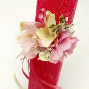 Αρωματική λαμπάδα ροζ με λουλούδια 22x4x10 - κορίτσι, λουλούδια, λαμπάδες, για ενήλικες, για εφήβους - 3