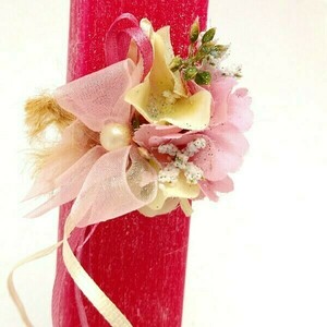 Αρωματική λαμπάδα ροζ με λουλούδια 22x4x10 - κορίτσι, λουλούδια, λαμπάδες, για ενήλικες, για εφήβους - 4