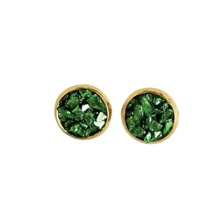 Καρφωτά πράσινα μικρά σκουλαρίκια με υγρό γυαλί. - vintage, γυαλί, επιχρυσωμένα, μικρά, ατσάλι - 2