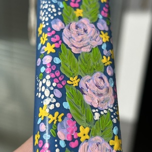 Λαμπάδα μπλε, αρωματική 30,5 cm ζωγραφισμένη στο χέρι! - κορίτσι, λουλούδια, λαμπάδες, για παιδιά, για ενήλικες - 4