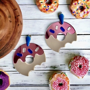 Σκουλαρίκια donuts για φάγωμα από plexiglass - καρφωτά, plexi glass, boho, μεγάλα, καρφάκι - 2