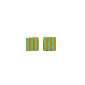 English Hut II Rectangular Earrings Χειροποίητα Καρφωτά Σκουλαρίκια Πολυμερικού Πηλού Κίτρινο & Γαλάζιο - πηλός, ατσάλι