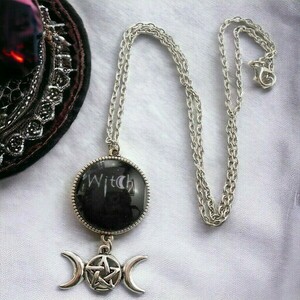 Κολιέ γυαλί με charm Witch pendant Triple moon - γυαλί, φεγγάρι, μεταλλικά στοιχεία, μενταγιόν - 2
