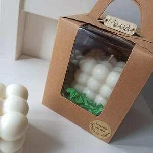 Δώρο για τη μαμά κερί σόγιας bubble σε κουτάκι με ξύλινο διακοσμητικό "μαμά" - αρωματικά κεριά - 4
