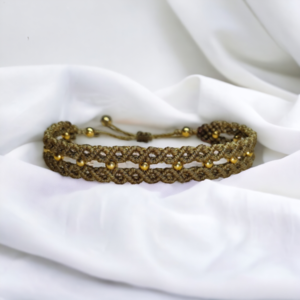 Γυναικείο μακραμέ βραχιόλι με χρυσές ατσάλινες χάντρες στη μέση - ατσάλι, boho, χεριού, αυξομειούμενα, φθηνά - 2