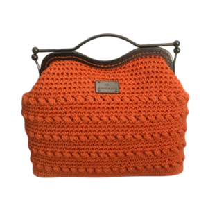Πορτοκαλί πλέκτη τσάντα μεσαίου μεγεθους - νήμα, all day, χειρός, πλεκτές τσάντες
