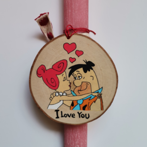 Χειροποίητη αρωματική λαμπάδα για ερωτευμένο ζευγάρι με τους Flintstones - ζωγραφισμένα στο χέρι, λαμπάδες, ζευγάρια, για ενήλικες, προσωποποιημένα