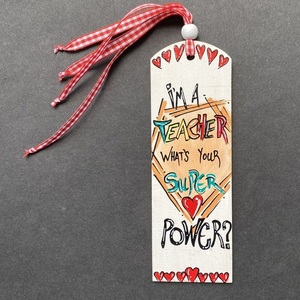 Ξύλινος ζωγραφισμένος σελιδοδείκτης (Super Power) για δασκάλες! - σελιδοδείκτες