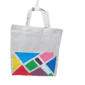 Υφασμάτινη επαναχρησιμοποιουμενη tote bag με γεωμετρικά σχήματα - ύφασμα, ώμου, γεωμετρικά σχέδια, μεγάλες, tote