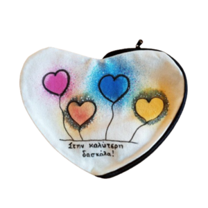 Υφασμάτινη κασετίνα/νεσεσέρ σε σχήμα καρδιάς με θέμα καρδούλες - ύφασμα, καρδιά, personalised, καλλυντικών