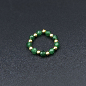 Ελαστικό δαχτυλίδι βεράκι με Jade (Πράσινο Νεφρίτη) και επίχρυσες ατσάλινε χάντρες - ημιπολύτιμες πέτρες, ατσάλι, boho, αυξομειούμενα - 2